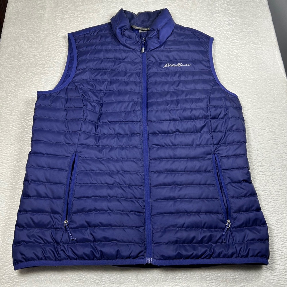 Eddie Bauer EB650 Puffer Vest Down Fill Quilted Blue Womens Large Outdoor Layer